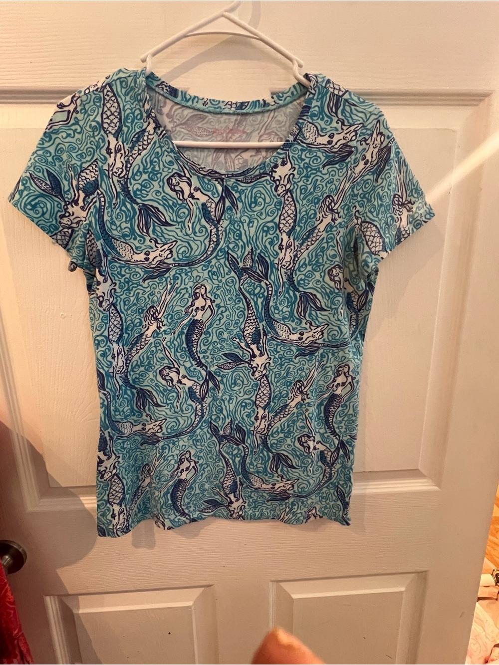 Lilly Pulitzer Aqua and Navy Mermaid Print Short Sleeve Tee sz M